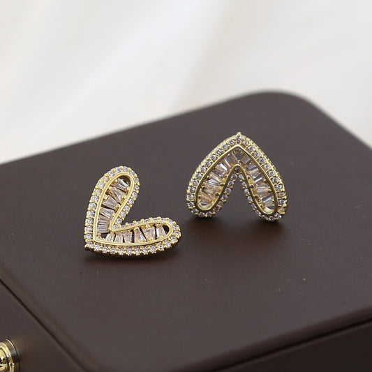 Full Diamond Heart Earrings Inlaid with Zircon Heart-shaped Earrings S925 Silver Needle High-end Luxury Earrings Wholesale