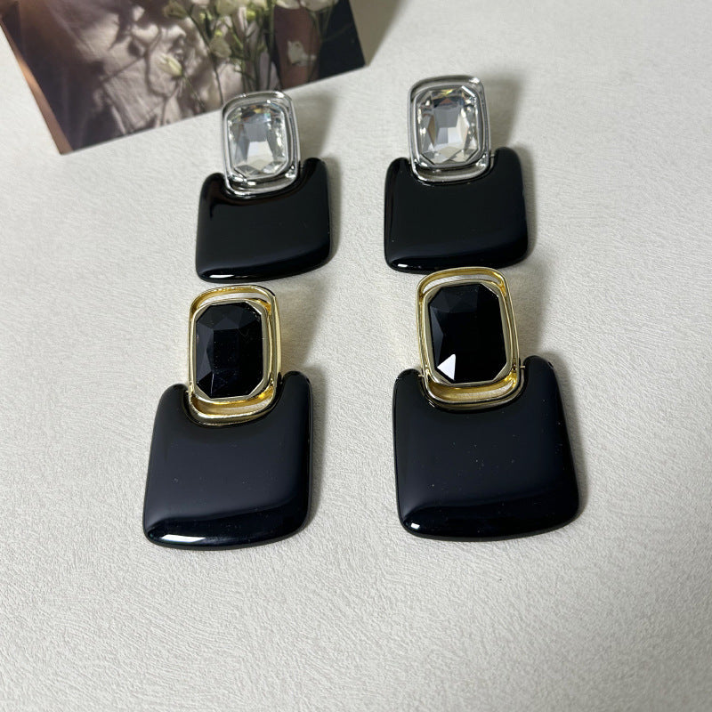 Light Luxury High-end Earrings Mirror Resin Geometric Square Earrings Retro Gemstone Earrings