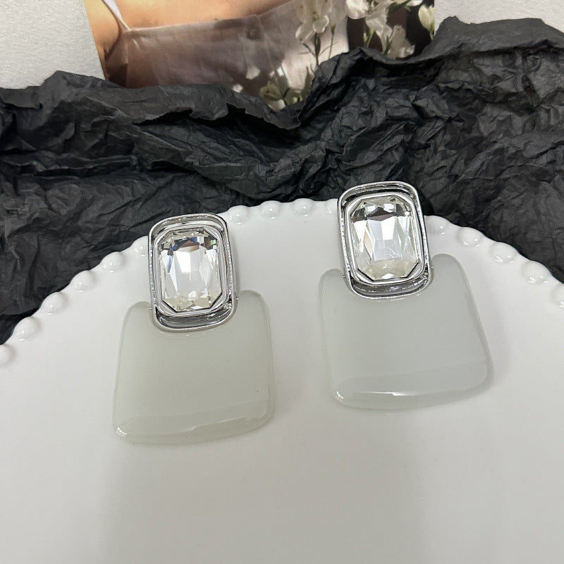 Light Luxury High-end Earrings Mirror Resin Geometric Square Earrings Retro Gemstone Earrings