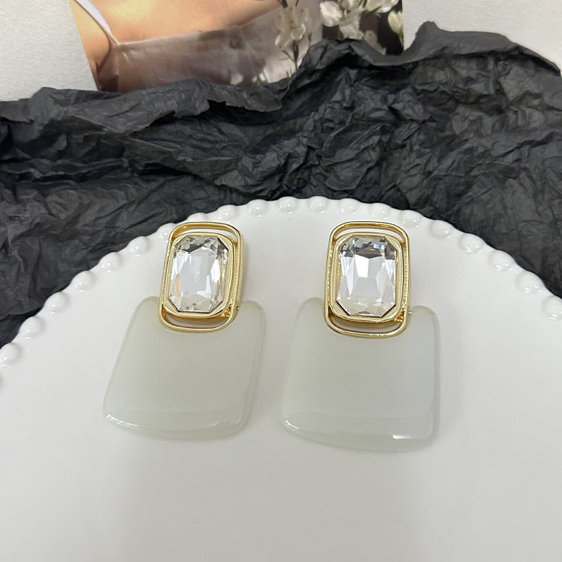 Light Luxury High-end Earrings Mirror Resin Geometric Square Earrings Retro Gemstone Earrings