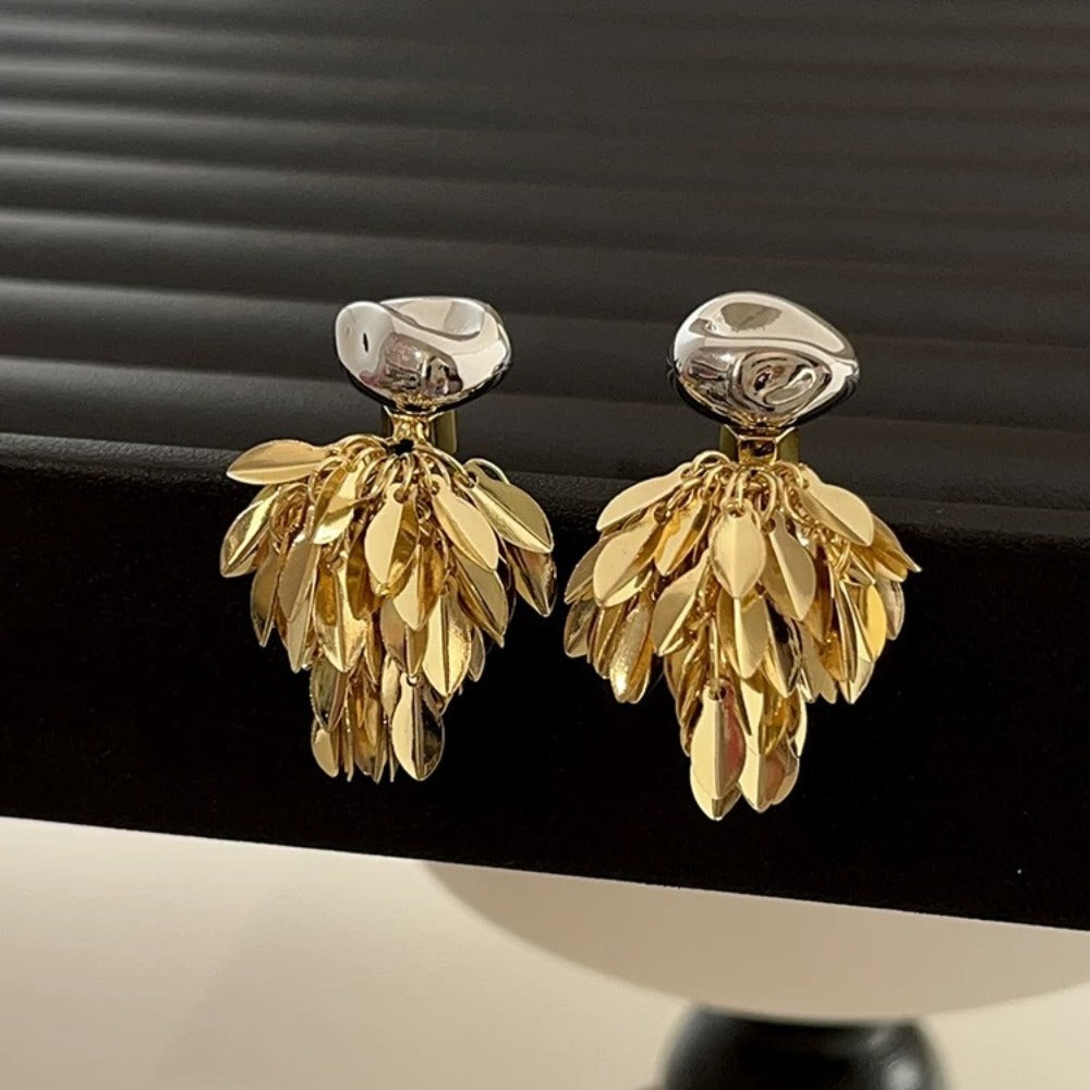 French Retro Earrings Unique Design Gold and Silver Wheat Ear Tassel Earrings Front and Back Wear Light Luxury High-end Earrings