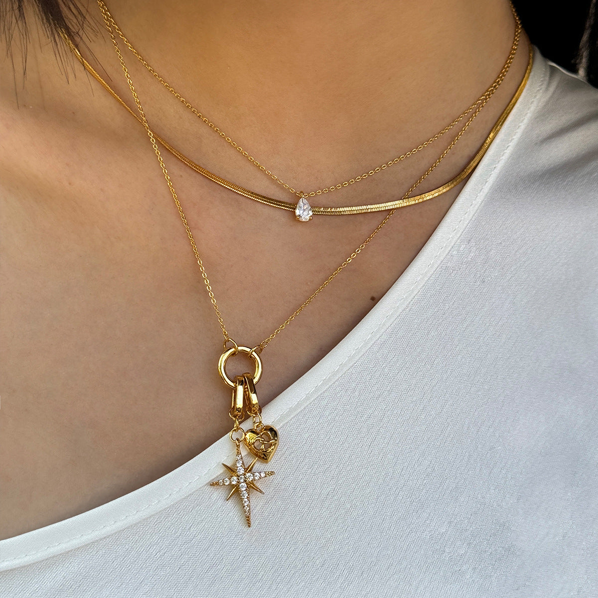 High-grade Clavicle Chain Multi-layered Necklace Retro Eight-pointed Star Necklace Love Long Necklace