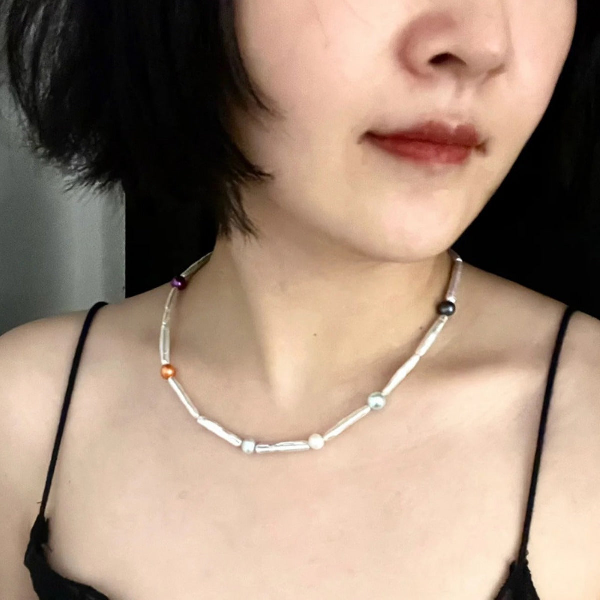 Natural Pearl Necklace with Natural Stone Beaded Collarbone Chain Personalized Delicate Fashion Necklace High Design Jewelry Accessories