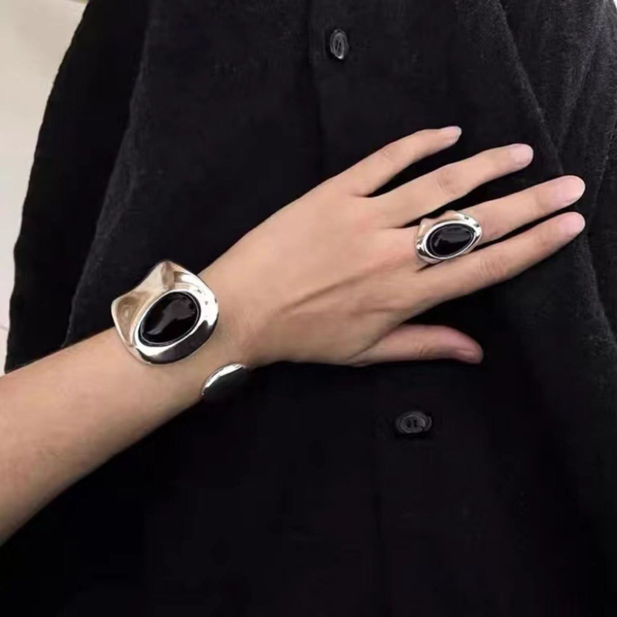 Obsidian Multi-size Ring, High-end Ring, Stylish and Cool Women's Jewelry