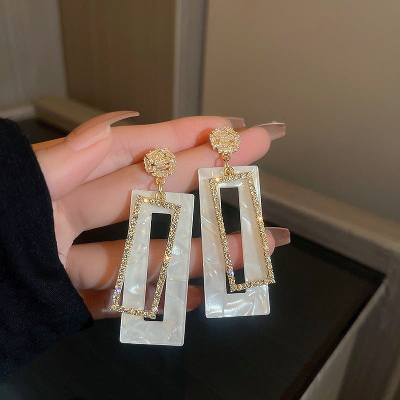 Gold Diamond Square Earrings High-end Accessories Jewelry Personality Fashion Design Earrings