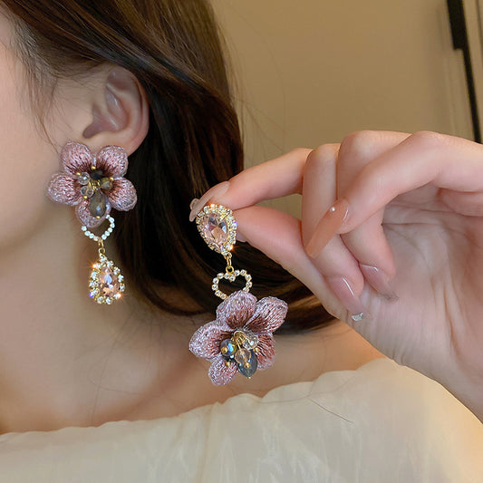 Pink Crystal Flower Earrings Fashion Luxury Earrings High-end Accessories Jewelry