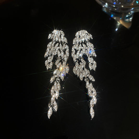 Silver Feather Earrings Elegant Female Jewelry Fashion Luxury Accessories