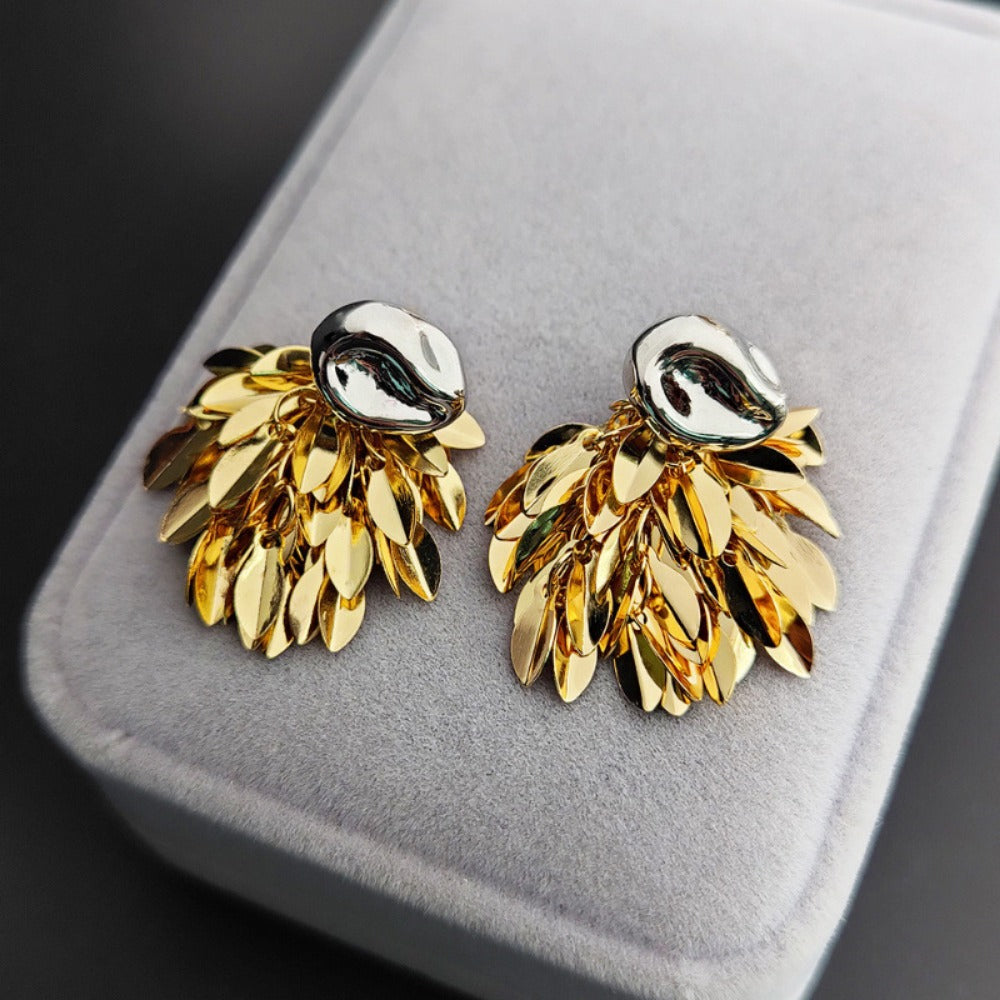 French Retro Earrings Unique Design Gold and Silver Wheat Ear Tassel Earrings Front and Back Wear Light Luxury High-end Earrings