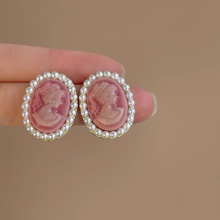 Pink Pearl Portrait Earrings Vintage Luxury Jewelry Eco-friendly Fashion Accessories