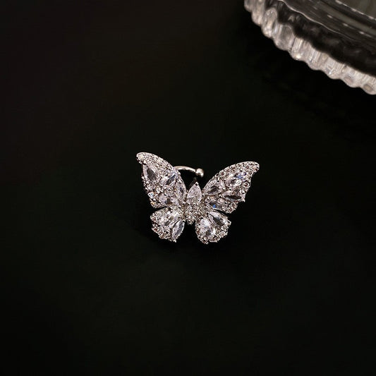 Silver Butterfly Ear Clips, Fashion and Luxury Earrings, High-end Jewelry Accessories