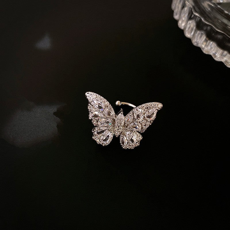 Silver Butterfly Ear Clips, Fashion and Luxury Earrings, High-end Jewelry Accessories