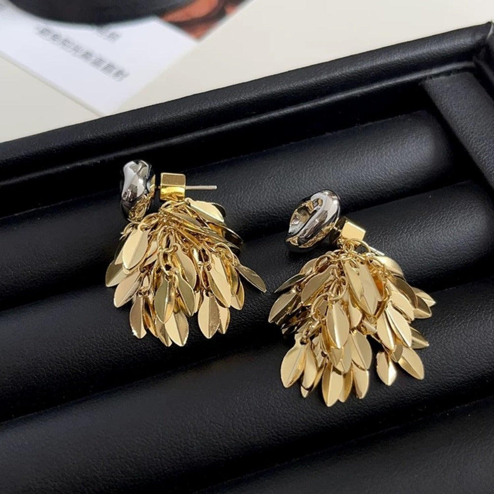 French Retro Earrings Unique Design Gold and Silver Wheat Ear Tassel Earrings Front and Back Wear Light Luxury High-end Earrings