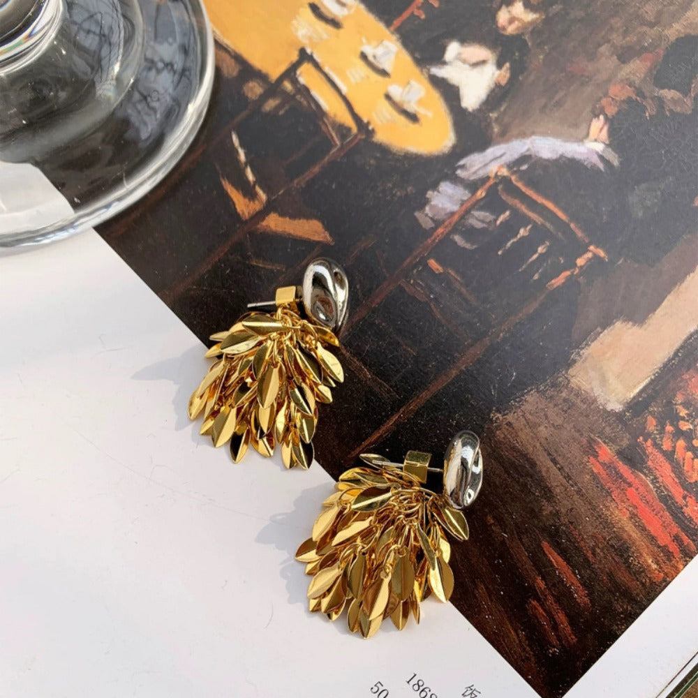 French Retro Earrings Unique Design Gold and Silver Wheat Ear Tassel Earrings Front and Back Wear Light Luxury High-end Earrings