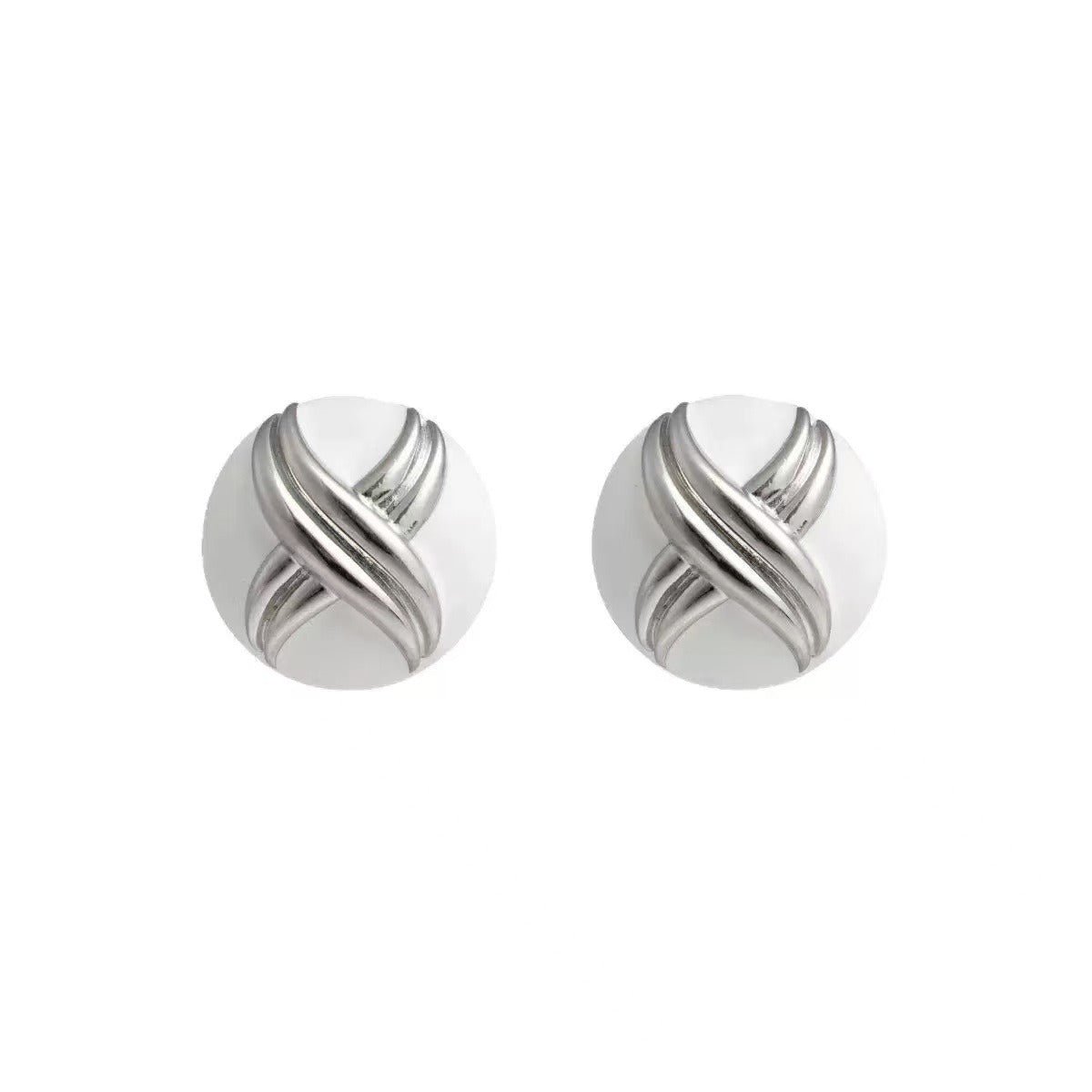 New Arrival Hemispherical White Enamel Earrings Cross Retro Versatile Advanced Simple Fashion Versatile Earrings