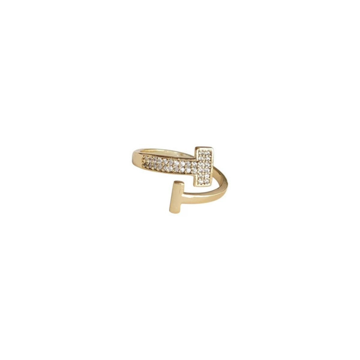 Personalized T-shaped Light Luxury High-end Ring Micro-inlaid Zircon Ring Opening Adjustable Creative Index Finger Ring