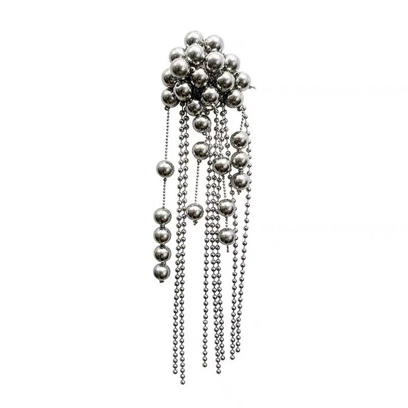 Exaggerated Personality Metal Ball Beaded Tassel Long Earrings Light Luxury Style Temperament Earrings