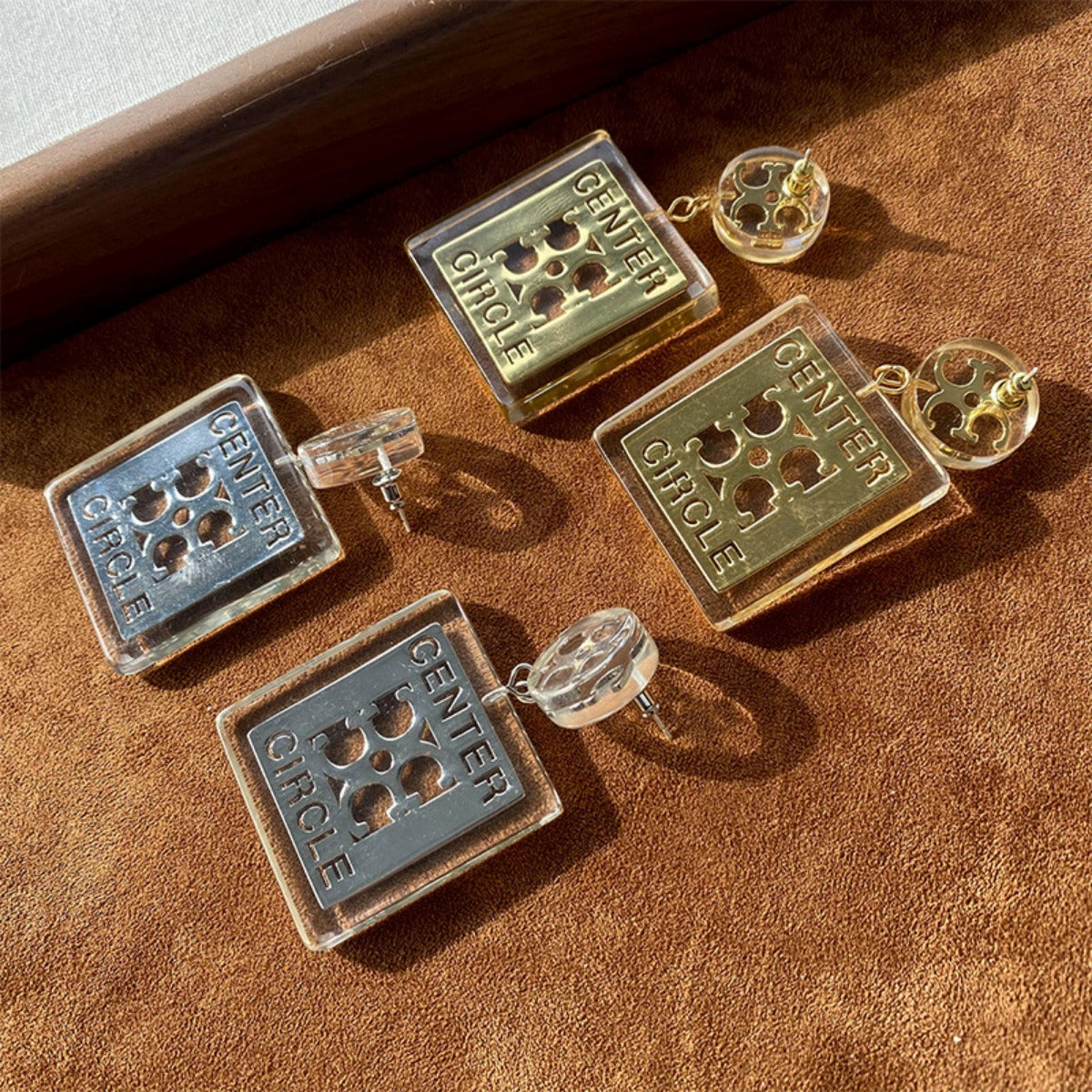 High-grade Design, Luxurious and Versatile Earrings Fashionable and Simple Earrings, Resin Handmade Sandwich Square Earrings