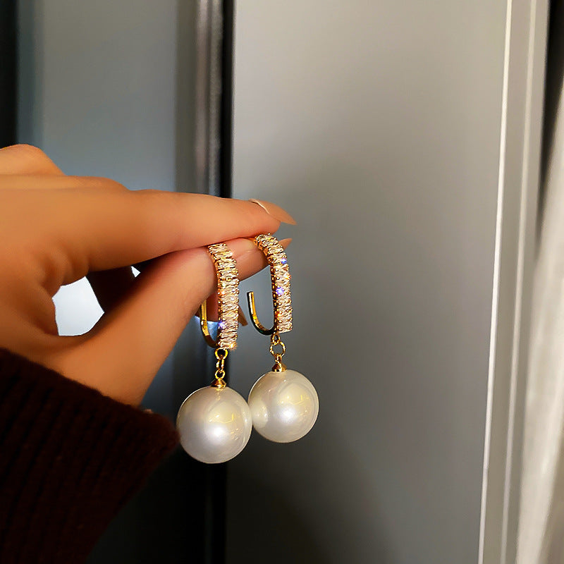 C-shaped Pearl and Diamond Earrings High-end Accessories Jewelry Earrings Fashion Luxury Earrings